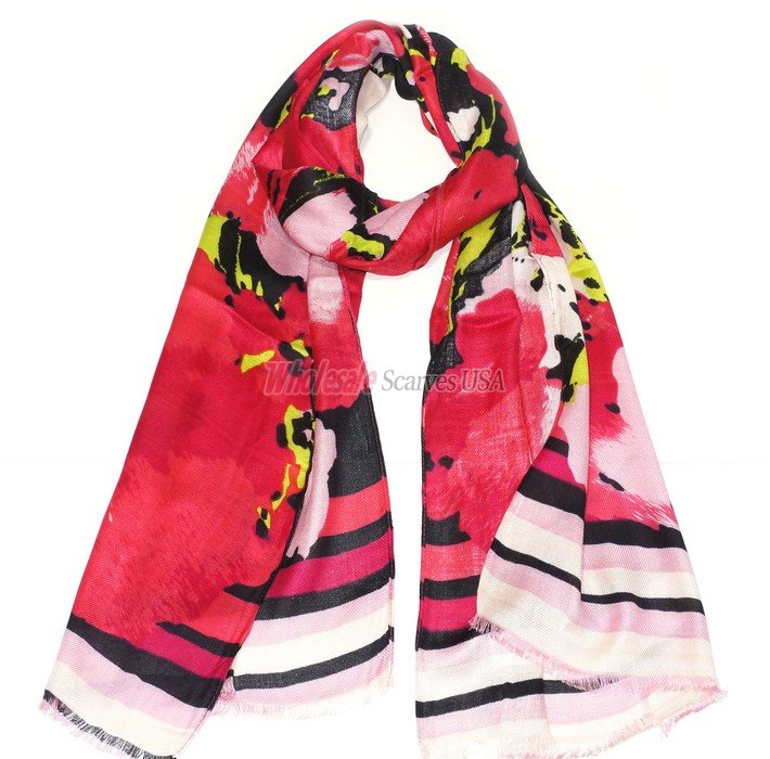 (image for) Premium Floral Print Scarf Hot Pink