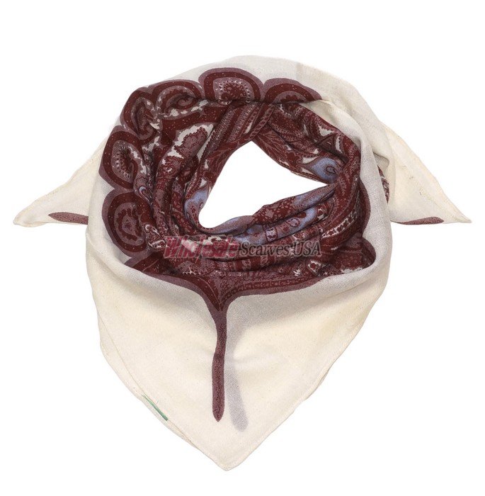 (image for) Premium Wool Blend Print Scarf S0106 Wine