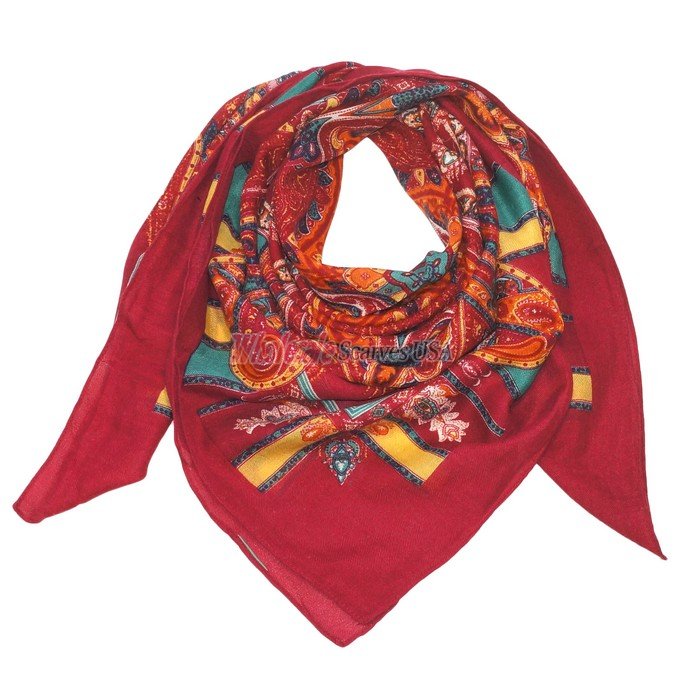 (image for) Premium Wool Blend Print Scarf S0135 Red