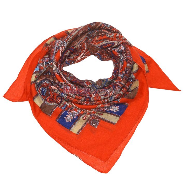 (image for) Premium Wool Blend Print Scarf S0135 Orange Red
