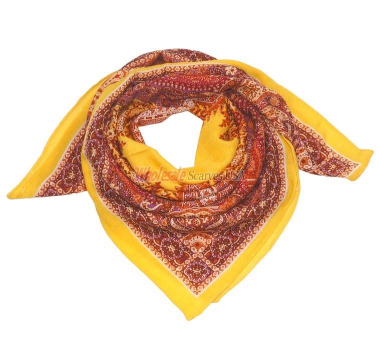 (image for) Premium Wool Blend Print Scarf S0136 Yellow