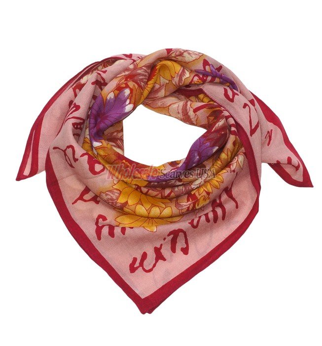 (image for) Premium Wool Blend Print Scarf S0137 Red