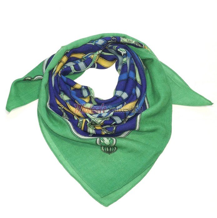 (image for) Premium Wool Blend Print Scarf S0139 Green