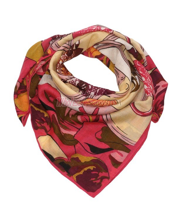 (image for) Premium Wool Blend Print Scarf S0146 Hot Pink