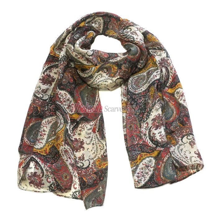 (image for) Premium Paisley Floral Print Scarf S0156 Red