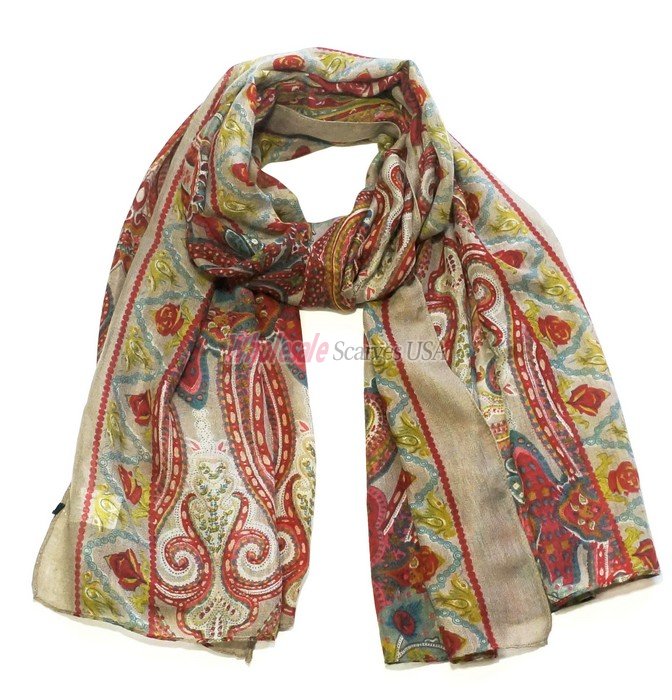 (image for) Premium Floral Print Scarf S0161 Red