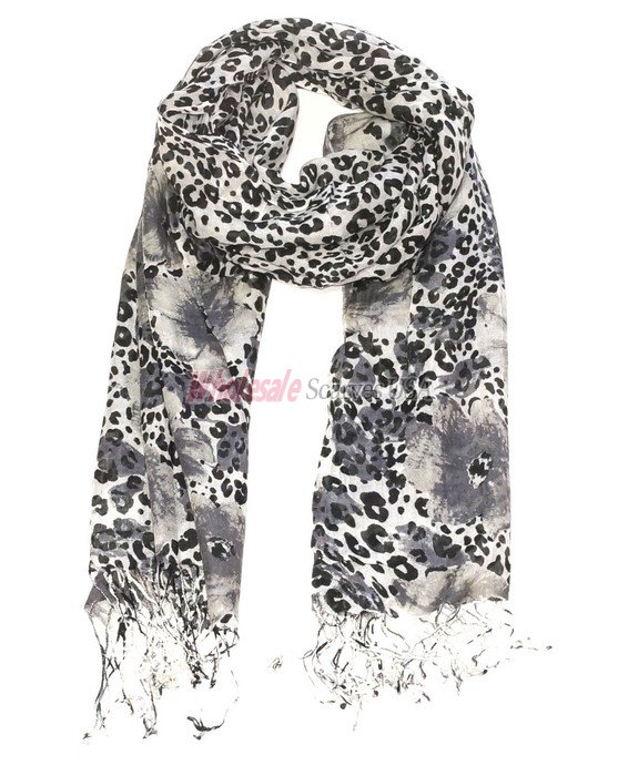 (image for) Premium Leopard Print Shawl S0182 Grey