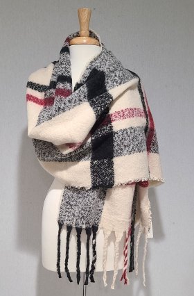 Cashmere Feel Plaid Shawl Cream