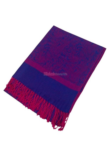 (image for) Paisley Jacquard Shawl Blue/Pink