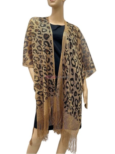 (image for) Leopard Glitter Tassel Shawl Gold