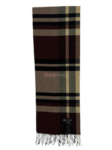 (image for) Cashmere Feel Plaid Scarf 12-pack Neutral/Brown/Black