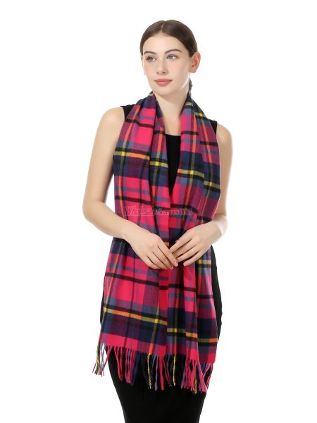 (image for) Plaid Cashmere Feel Scarf 12-pack Pink/Navy/Yellow CSW15