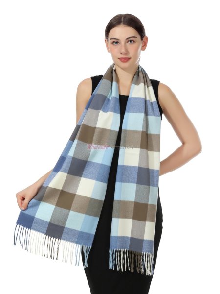 (image for) Plaid Cashmere Feel Scarf 12-pack Coffee CSW29 Blue/White/Brown