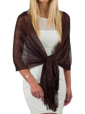 Sparkling Metallic Shawls and Wraps Brown