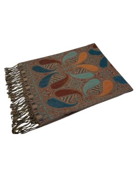 Beautiful Paisley Pashmina Teal / Orange