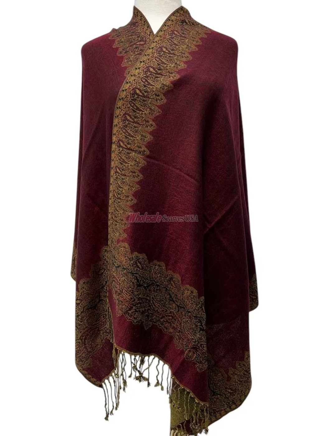 (image for) Jacquard Border Scarf Jujuba Red