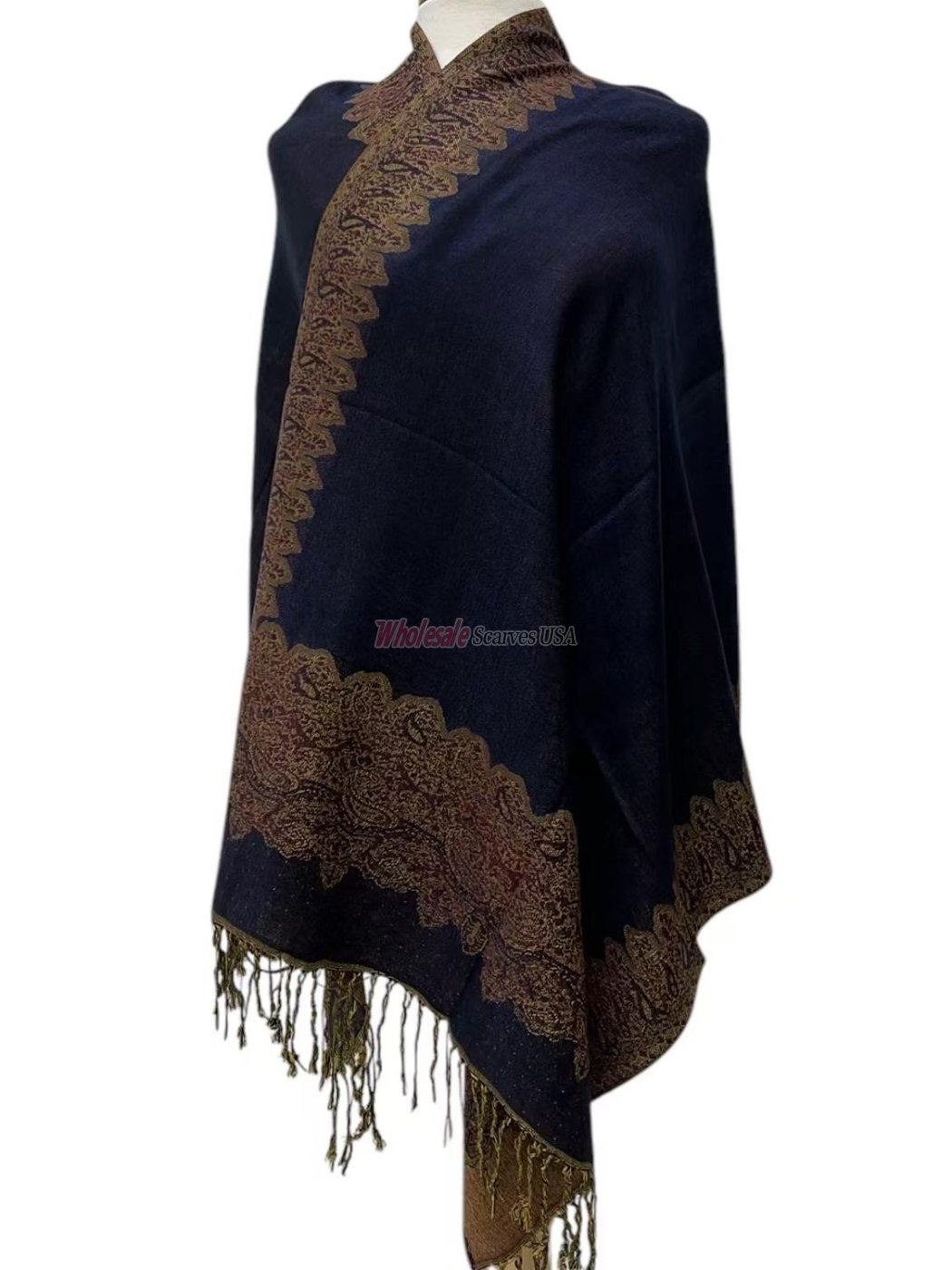 (image for) Jacquard Border Scarf Navy