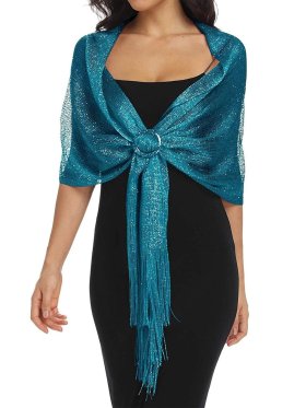 Sparkling Metallic Shawls and Wraps Cyan