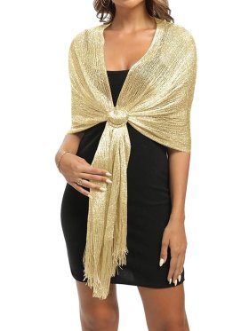 Sparkling Metallic Shawls and Wraps Champagne/ Silver