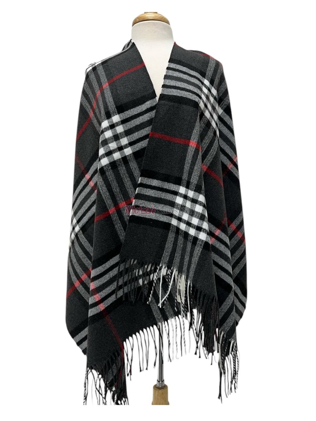 (image for) Cashmere Feel Plaid Shawl Black/Grey/Red/White