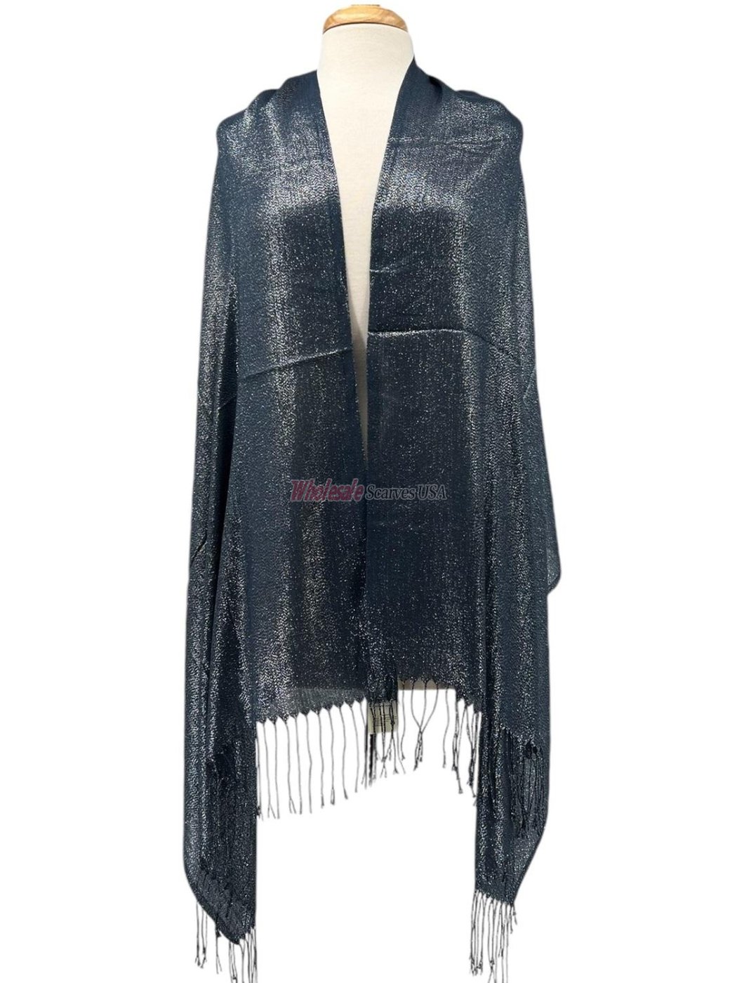 (image for) Glitter Pashmina Shawl Navy/Silver