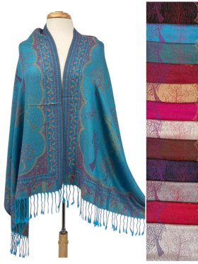 Tree of Life Pattern Pashmina NY23188 1 DZ, Asst. Color