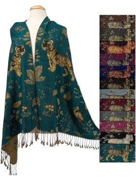 Tiger Floral Pattern Pashmina Shawl 1 DZ, Asst. Color