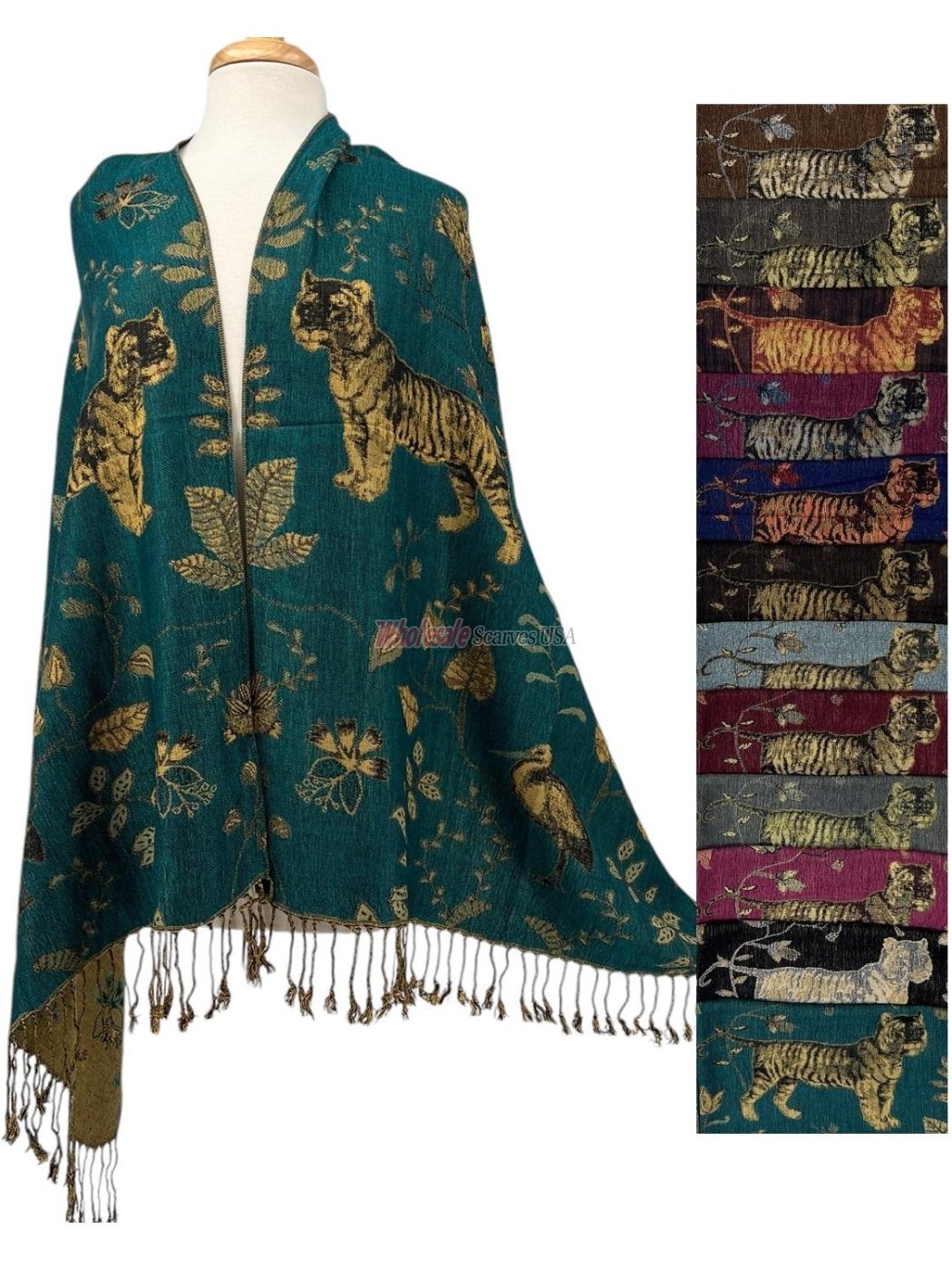 (image for) Tiger Floral Pattern Pashmina Shawl 1 DZ, Asst. Color