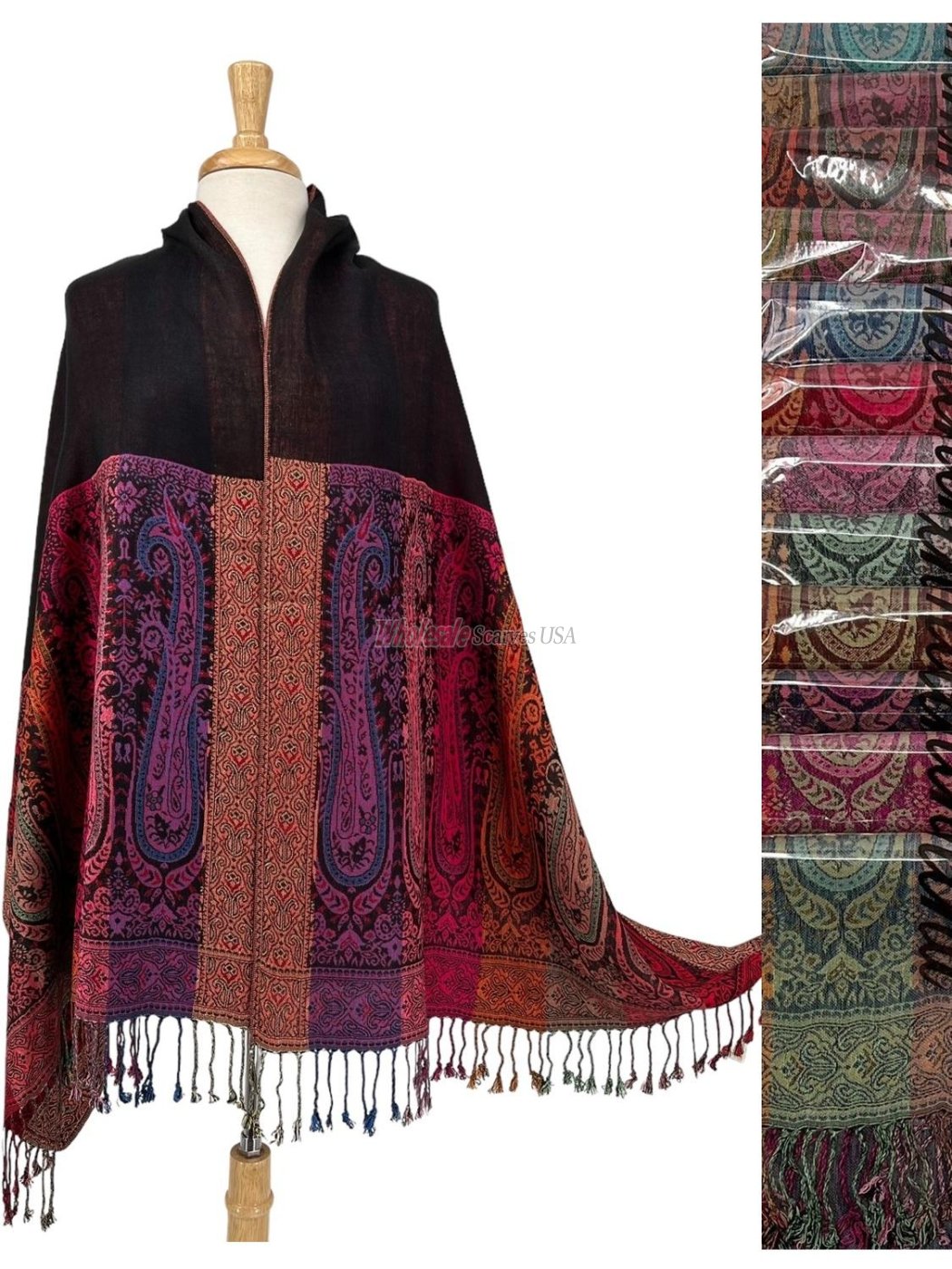 (image for) Colorful Rainbow Paisley Jacquard Pashmina 1 DZ Asst Color