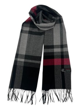 Cashmere Feel Plaid Scarf 12-pack Black/Grey/Red