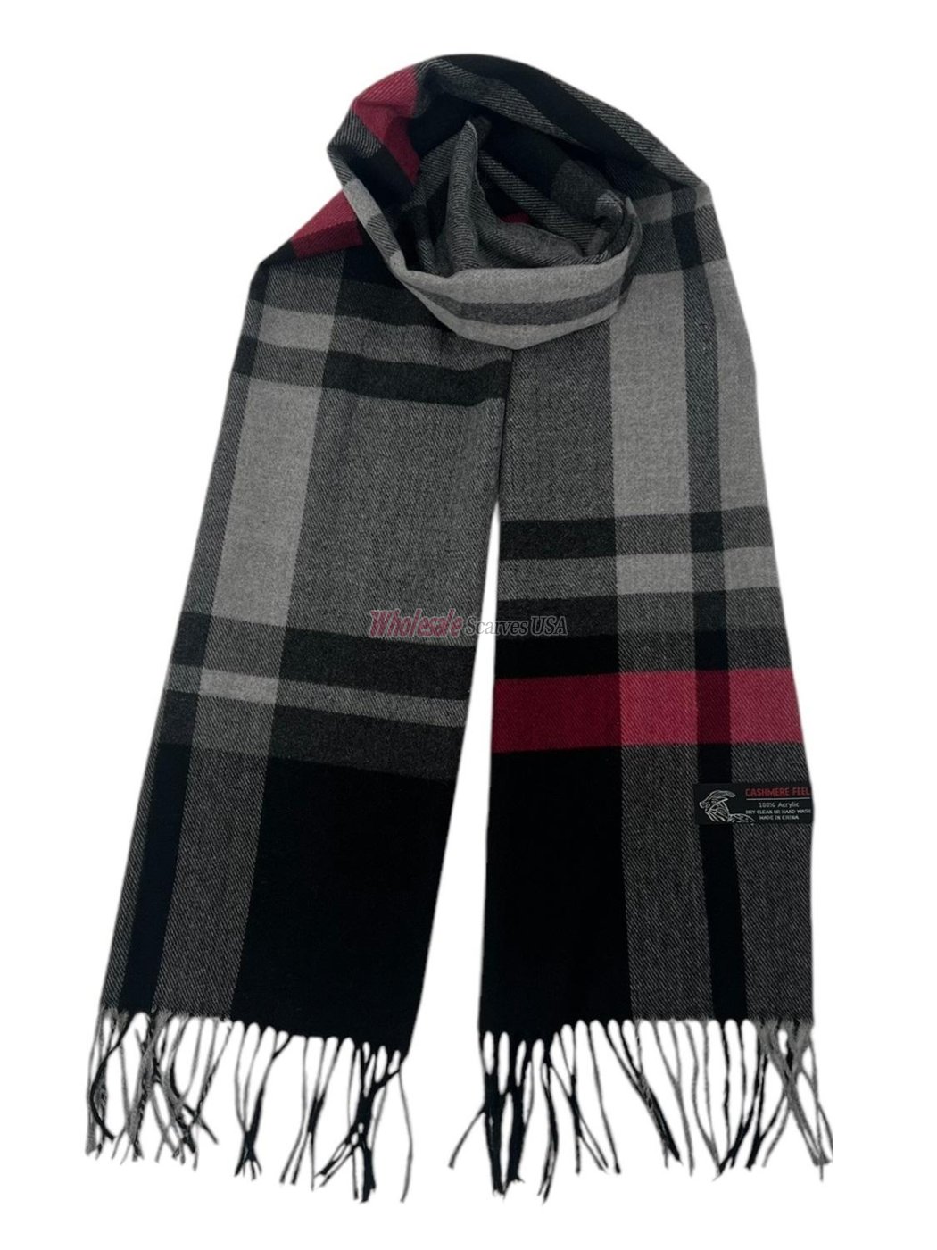 (image for) Cashmere Feel Plaid Scarf 12-pack Black/Grey/Red