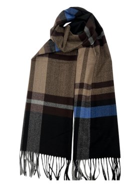 Cashmere Feel Plaid Scarf 12-pack Brown/Blue/Grey/Black