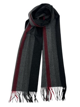 Cashmere Feel Scarf 12-pack Grey with Red Stripe SW-40