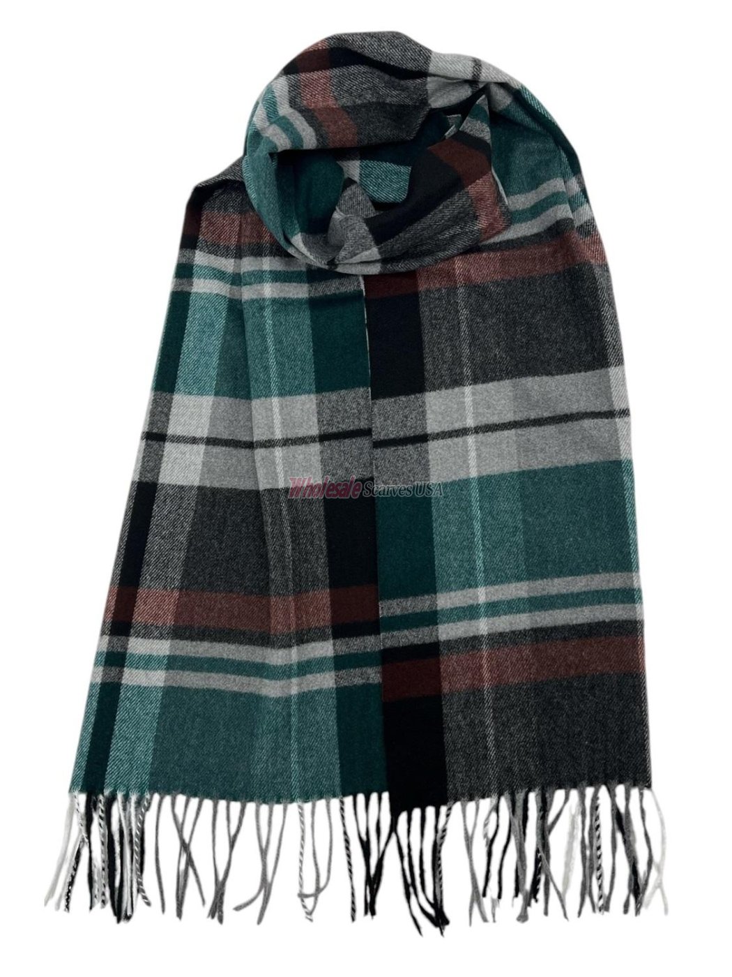 (image for) Plaid Cashmere Feel Scarf 12-pack Green/Grey /Brown SW-53