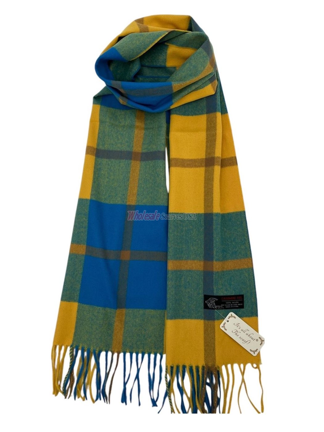 (image for) Cashmere Feel Plaid Scarf 12-pack Blue/Yellow SW-59