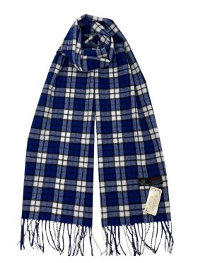 Cashmere Feel Plaid Scarf 12-pack Blue/White/Black