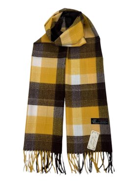 Cashmere Feel Plaid Scarf 12-pack Yellow/Brown/White