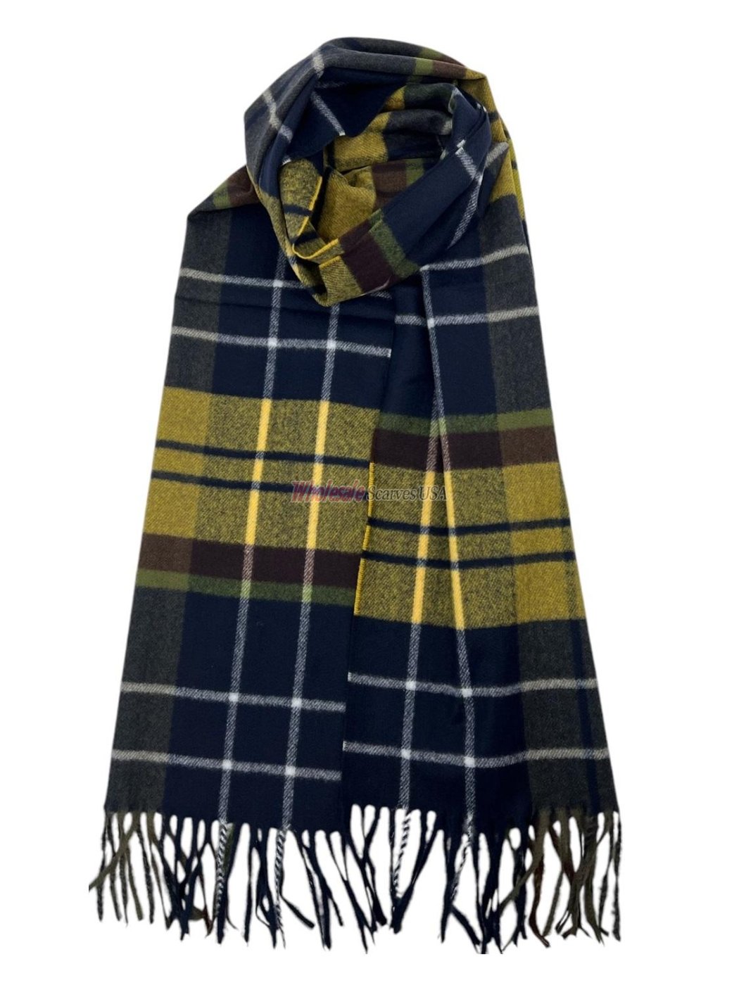 (image for) Cashmere Feel Plaid Scarf 12-pack Charcoal/Navy/Yellow