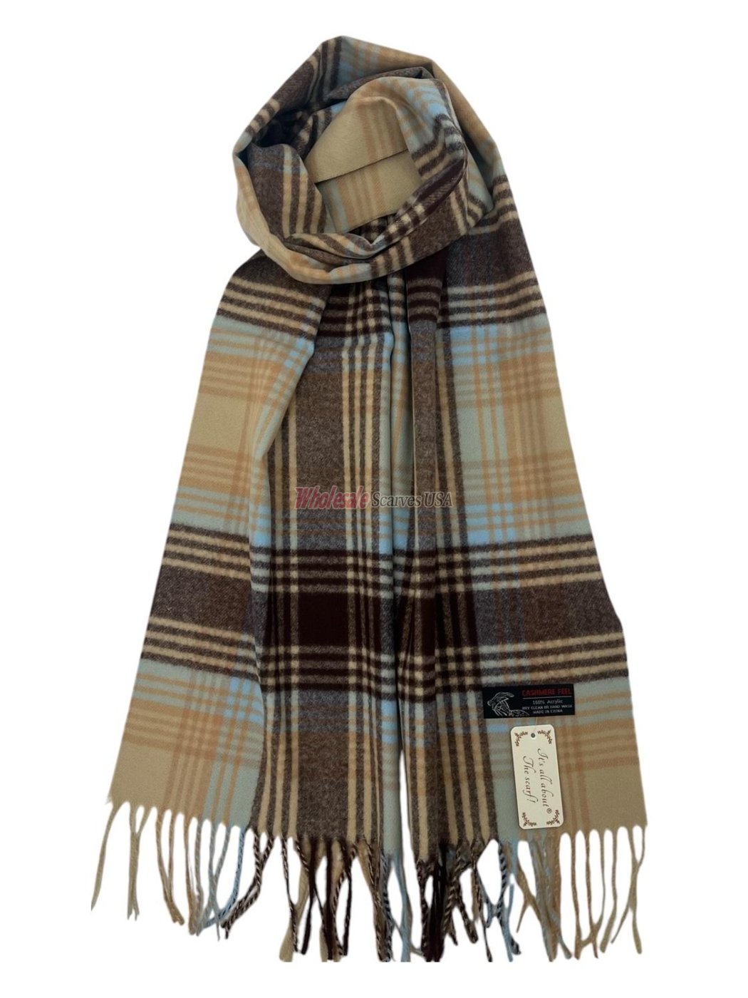 (image for) Cashmere Feel Plaid Scarf 12-pack Neutral/Brown SW-69