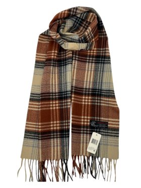 Cashmere Feel Plaid Scarf 12-pack Neutral/Brown/Black