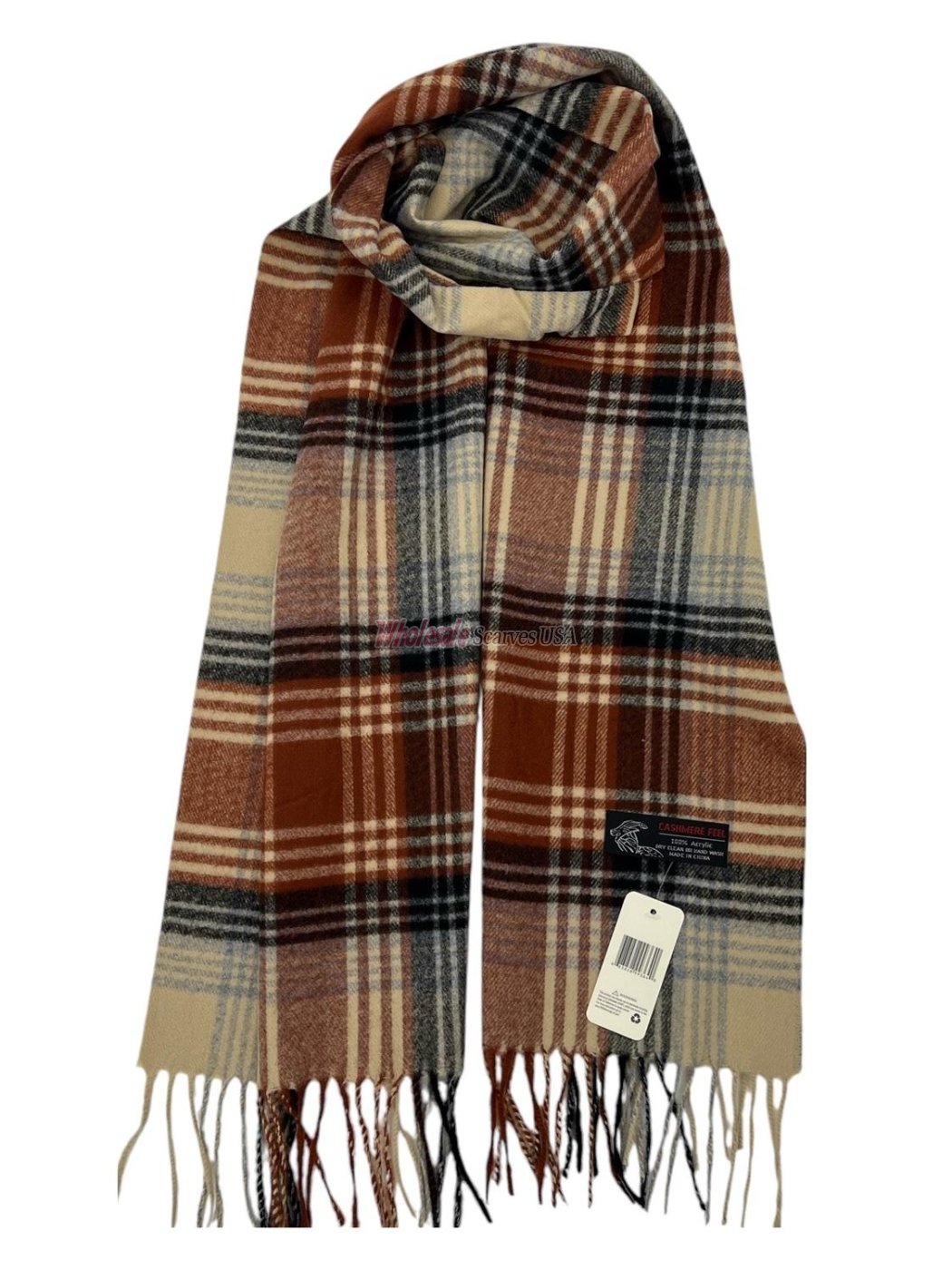 (image for) Cashmere Feel Plaid Scarf 12-pack Neutral/Brown/Black