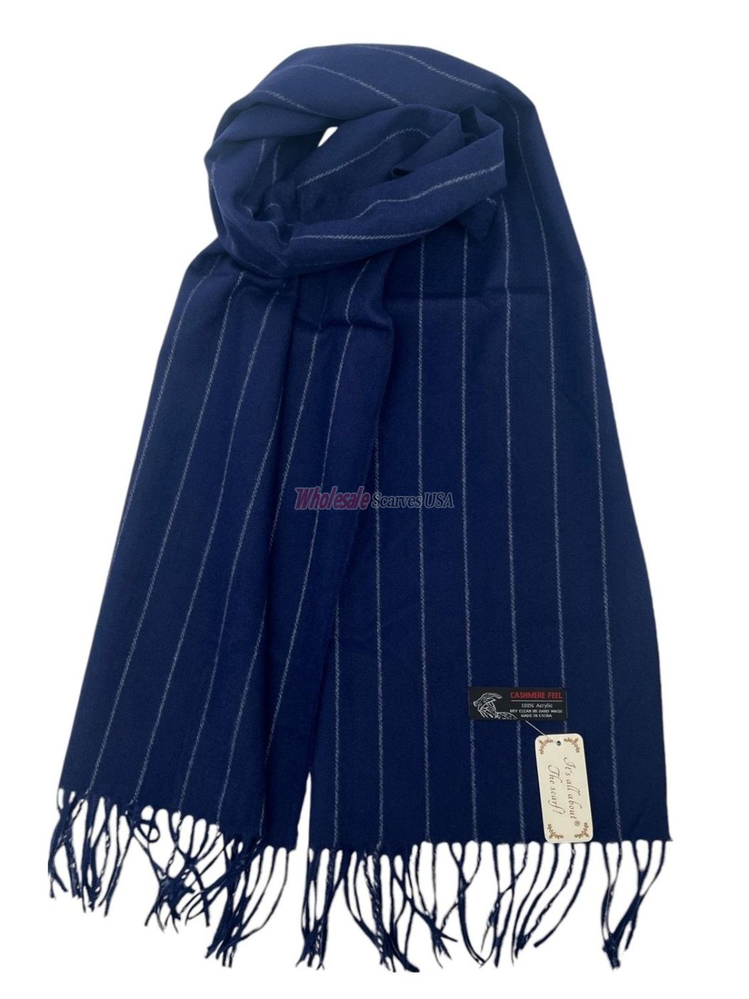 (image for) Cashmere Feel Scarf 12-pack Navy with White Stripe