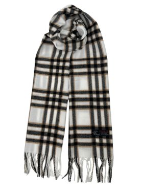 Cashmere Feel Plaid Scarf 12-pack White/Beige/Black