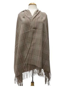 Cashmere Feel Plaid Shawl Beige /Pink/Ivory