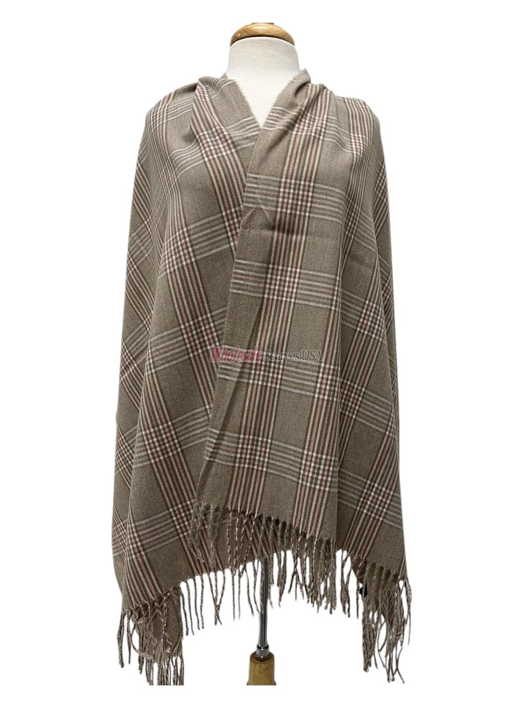 (image for) Cashmere Feel Plaid Shawl Beige /Pink/Ivory