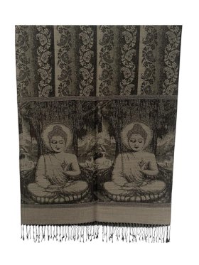 Buddha Meditation Prayer Pashmina Grey Buddha Meditation Prayer Pashmina Grey