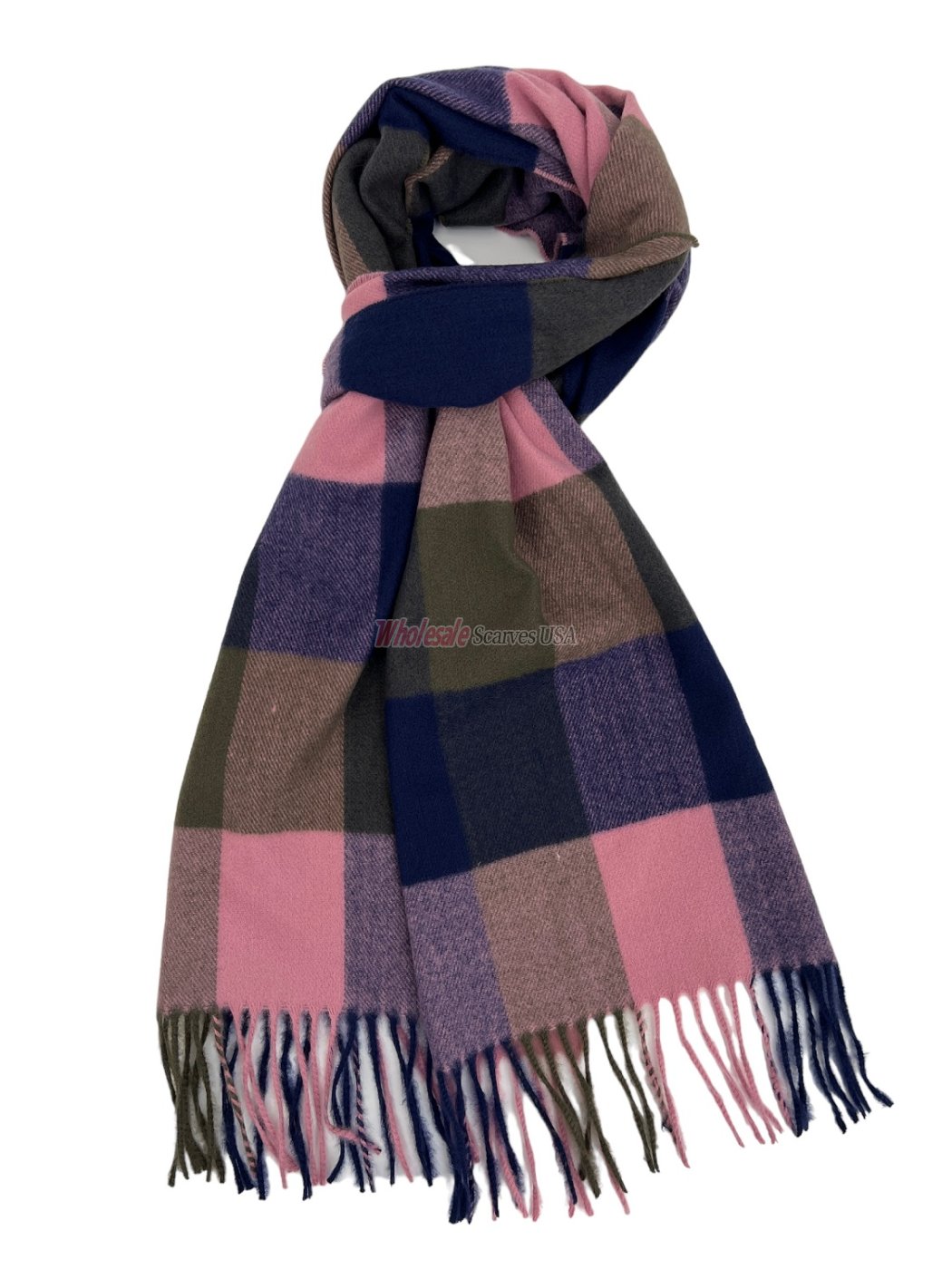(image for) Plaid Cashmere Feel Scarf 12-pack Pink/blue/Olive CSW-21